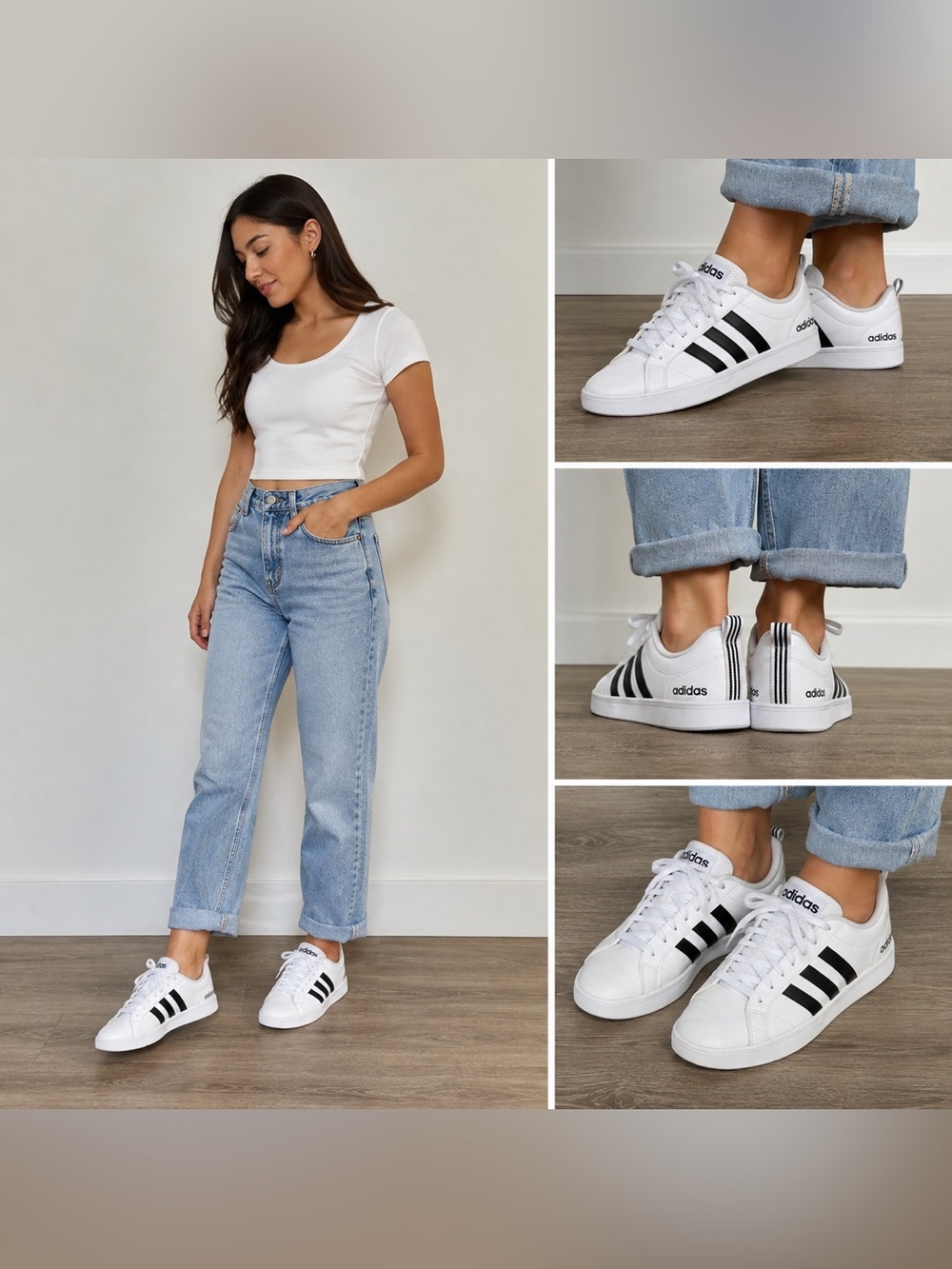 Adidas NEO Pace Womens 7.5 White Black 3 Stripe Low Top Casual Sneakers CG5907
